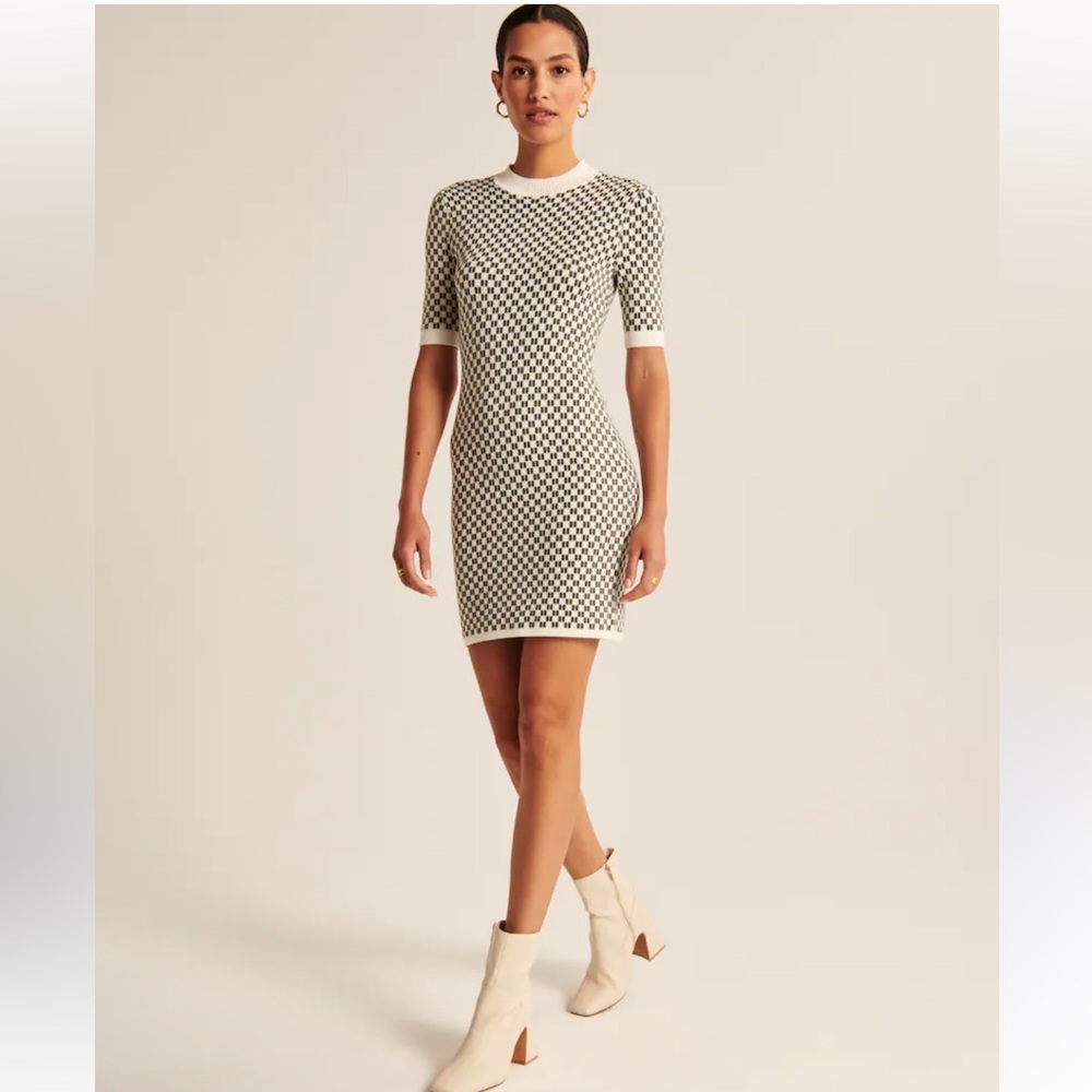 NWT Abercrombie & Fitch Checkered Mock Neck Sweater Mini Dress